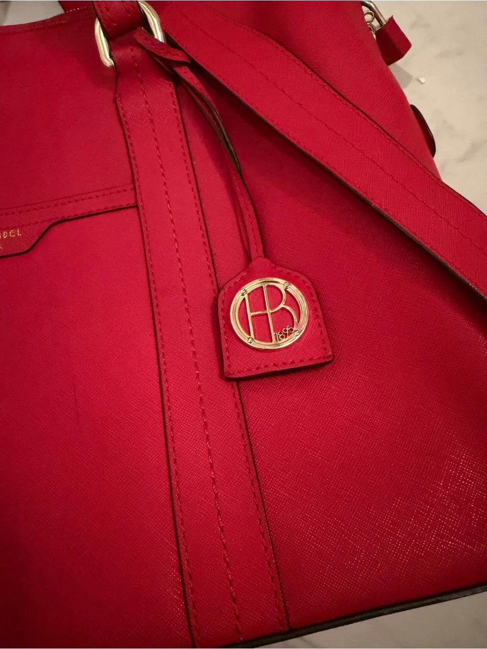 Henri Bendel New York Large Red Saffiano Laptop Tote Bag